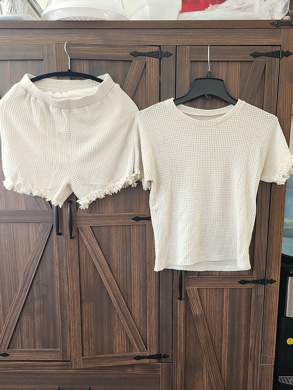 Women’s Cream Waffle Knit Short Sleeve Top - Comfortable Casual